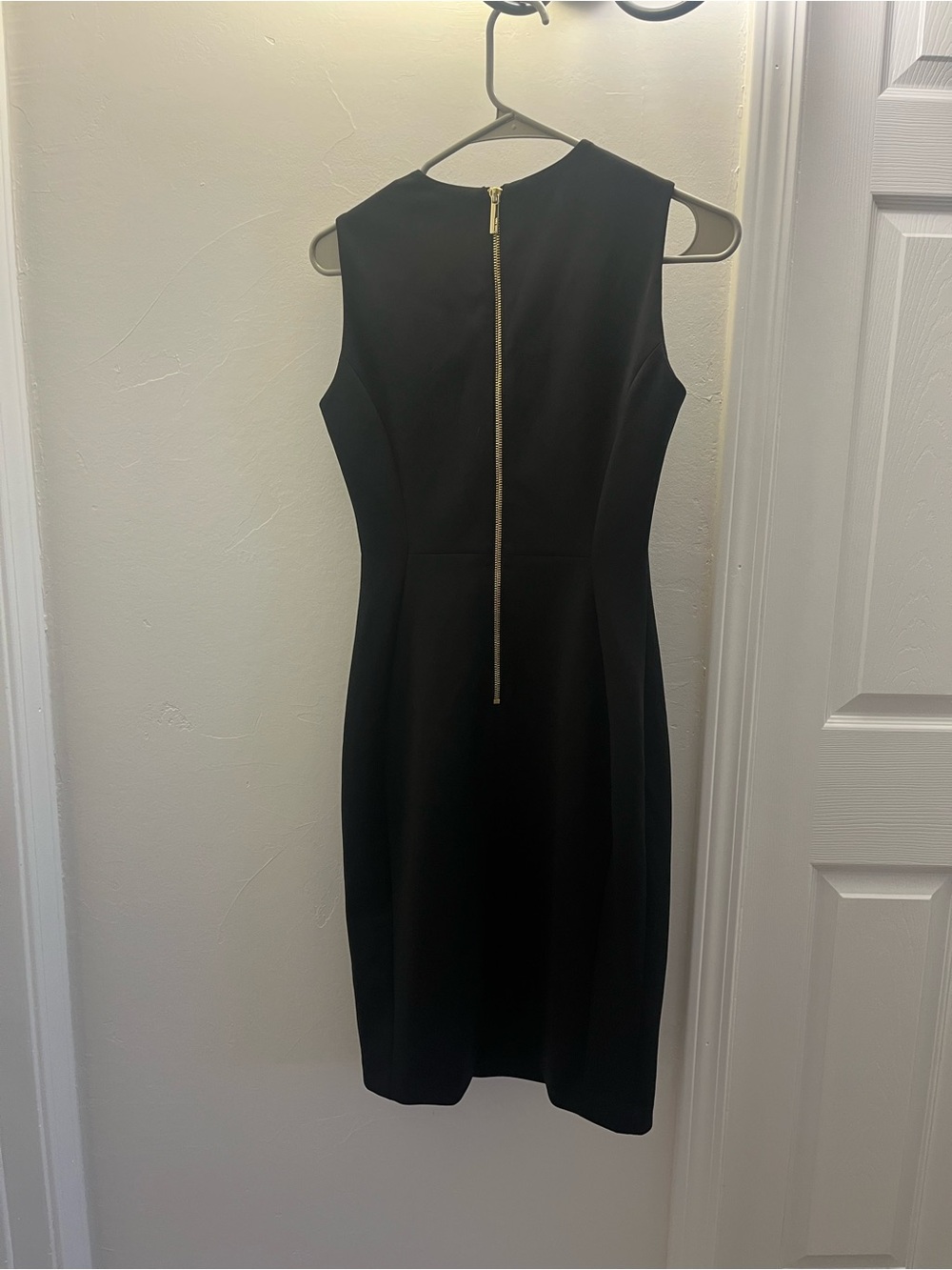 Calvin Klein Black Midi Sheath Dress with Gold Back Zip